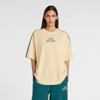 New Balance Mujer Trackside Oversized T-Shirt en Marr&oacute;n, Jersey de algod&oacute;n, Talla XL