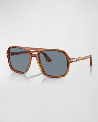 Persol Men & apos;s Double-Bridge Acetate Aviator Sunglasses
