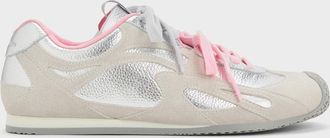 Charles & Keith Metallic Leather & Suede Double-Lace Sneakers