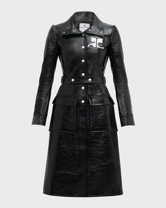 Courr&egrave;ges Reedition Vinyl Belted A-Line Trench Coat