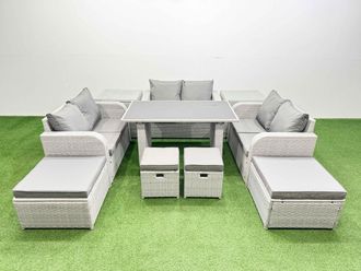 Fimous 10 Seater Patio Garden Furniture Sets with 4 Stools Light Grey