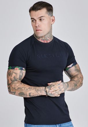 Siksilk Mens Navy Roll Sleeve T-Shirt M