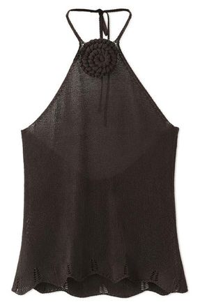 Mango Floral Crocheted Halter Top in Chocolate at Nordstrom, Size X-Small