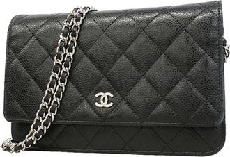Chanel Black Grained Calfskin Chain/Shoulder Wallet (Pre-Owned)