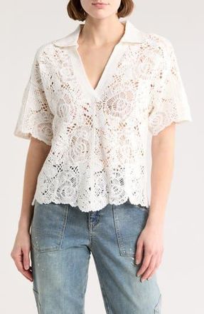 Democracy Short Sleeve Open Stitch Polo in Ofw Offwhi at Nordstrom Rack, Size X-Small
