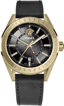 Versace V-Code GMT 42Mm - Heren - Horloges - Geel - ONE Size - Leer - Accessoires