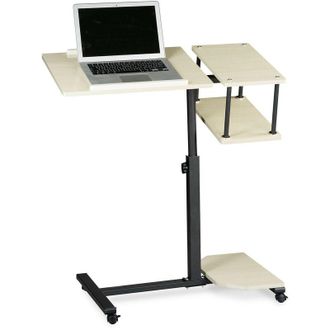 Relaxdays Tavolino per Pc, Supporto Computer Portatile, Mobile Grande, hlp 100x77x40 cm, 4 Ruote con Freno, Crema - Relaxdays