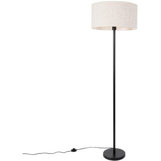 QAZQA Floor Lamp Black with Light Grey Lampshade 50 cm - Simplo