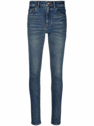 Saint Laurent whiskered skinny jeans - women - Cotton/Spandex/Elastane - 28 - Blue