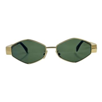 Celine Sunglasses, female, Yellow, Size: ONE SIZE Triomphe Metal Sunglasses Green Lenses