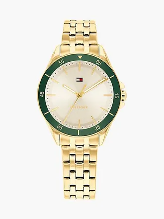Tommy Hilfiger Reloj con eslabones y bisel verde