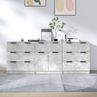 vidaXL Aparador De 3 Piezas Madera Contrachapada Gris Hormig&oacute;n Vidaxl