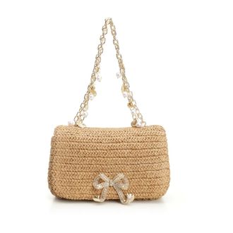 Self Portrait Raffia Bow Charm Shoulder Bag - female - Self Portrait - Shoulder Bags - Brown - ONE SIZE - Bags