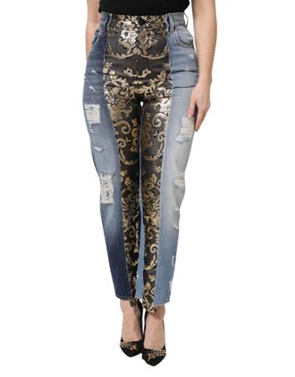 Dolce & Gabbana Womens Multicolor Patchwork High Waist Denim Jeans Clothing
