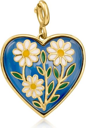 Ross-Simons Blue Chalcedony Heart Charm With Multicolored Enamel Daisies in 18kt Gold Over Sterling
