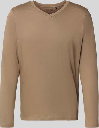 Schiesser Regular Fit Longsleeve mit V-Ausschnitt in Beige, Größe 48