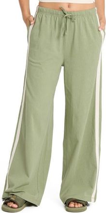 Billabong Wave Stamp Side Stripe Wide Leg Cotton Jersey Pants in Army Green at Nordstrom, Size Medium