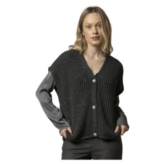 Kocca Sleeveless Knitwear, female, Gray, Size: XL Sparkling Sleeveless V-Neck Sweater