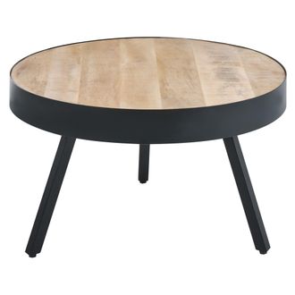 Beliani Mesa De Centro De Madera De Mango Clara Metal Negro Base Tr&iacute;pode Bordes Elevados Wakita