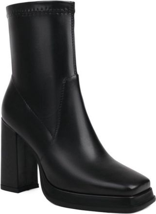 Generic Womens Square-Toe Slip-On Ankle Boots Chunky Block Heel Trendy Casual Booties,Black,5.5 UK