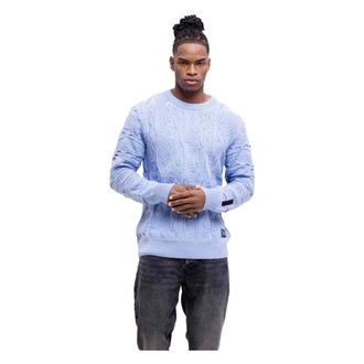 Carlo Colucci Truien & Vesten, Heren, Blauw, M, Katoen, Effen gebreide trui