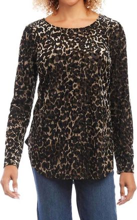 Karen Kane Beverley Velvet Burnout Shirttail Top In Black With Brown