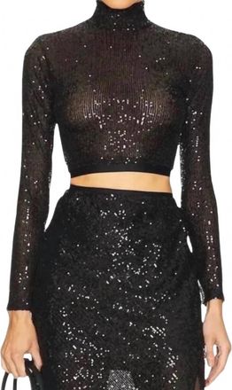 Enza Costa Sequin Cropped Mockneck Top In Black