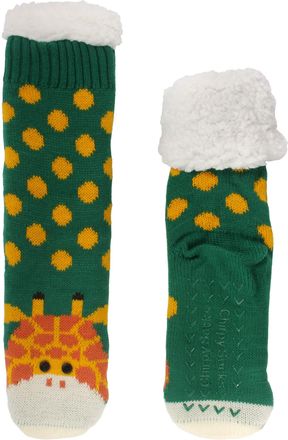 BambooMN Extra Thick Cozy Fuzzy Animal Thermal Cabin Plush Fleece-lined Knitted Crew Socks - Giraffe - 1 Pair