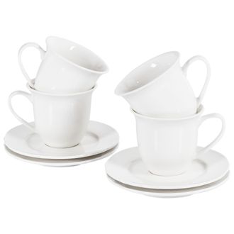 Beliani Beliani - Conjunto De 4 Tazas Con Platillos Para T&eacute; Caf&eacute; Porcelana Acabado Brillante Blanco Elderberry