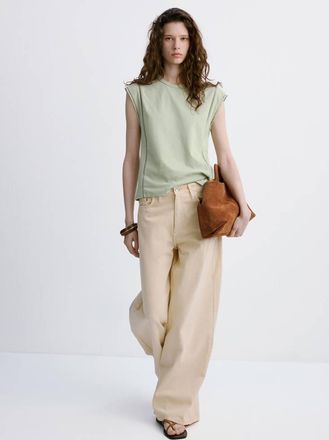 Mango Maglietta cotone dettagli ricamati e traforati verde pastello - Donna - XXS - MANGO