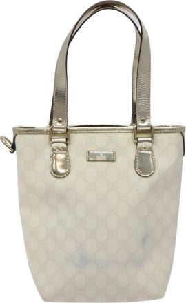 Gucci Gg Canvas White Canvas Tote Bag (Pre-Owned)