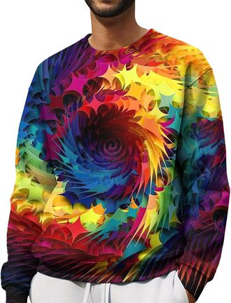 Generic Mens Colourful Jumpers Rainbow Jumper Men Round Neck Hoodless Pullover 3D Printed Long Sleeve Pullover Comfort Fit Holiday Jumpers Fancy Printed Leisu