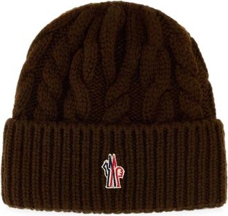 Moncler Cable-knit Logo-patch Beanie Hat