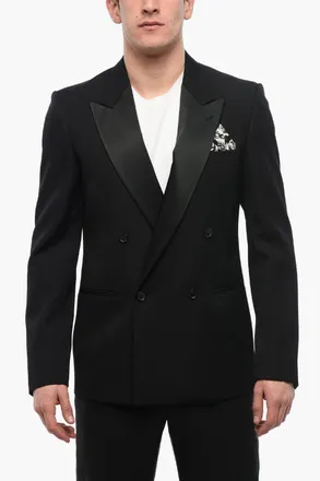 Off-white Blazer Doppiopetto TATTOO con Rever a Lancia in Satin Off-White