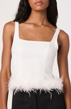 ASTR the Label Feather Trimmed Crop Top in Off White at Nordstrom Rack, Size X-Large