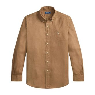 Polo Ralph Lauren Custom Fit Linen Shirt - Heren - Casual Overhemden - Bruin - S - Leer - Overhemden