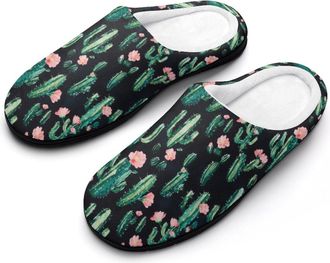 Generic Cactus Watercolor Mens Slippers Memory Foam Winter Warm Sandals Slip On House Shoes Size 7-14