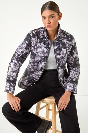 Roman Floral Print Lightweight Quilted Coat