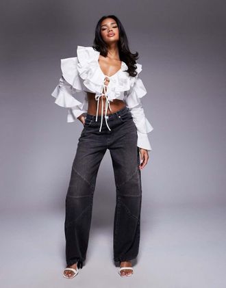 Asos Jeans a cilindro con fondo regolabile lavaggio nero