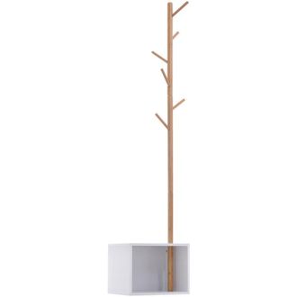 HOMCOM Homcom - Appendiabiti con Panchina Cubo 6 Ganci, Bianco, 40x30x180cm