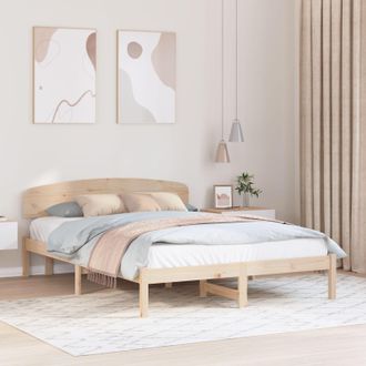 Berkfield Home Bed Frame with Headboard 160x200 cm Solid Wood Pine in Beige