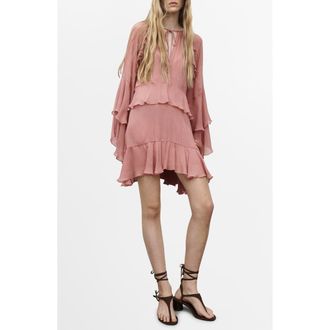 Mango Ruffle Long Sleeve Dress in Pink at Nordstrom Rack, Size 2