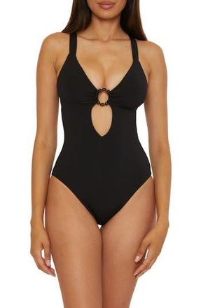BECCA by Rebecca Virtue Marble Canyon Ring One-Piece Swimsuit in Black at Nordstrom Rack, Size Large