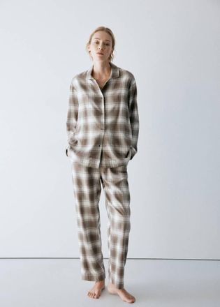 Mango Camicia pigiama flanella quadri marrone medio - Donna - S - MANGO
