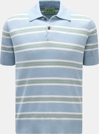 FTC Men - Short sleeve knit polo light blue/white/green striped