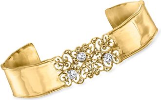 Ross-Simons Diamond Filigree Cuff Bracelet in 18kt Gold Over Sterling