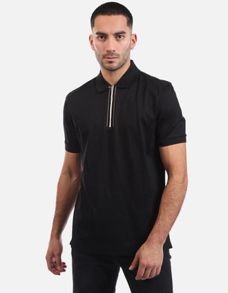 HUGO BOSS Mens H-Paras 65 Zip-Placket Polo Shirt - Black - Size: 42