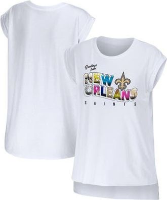WEAR by Erin Andrews Womens WEAR by Erin Andrews White New Orleans Saints Greetings From Muscle T-Shirt at Nordstrom, Size X-Small