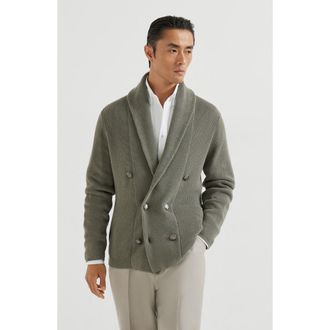 Brunello Cucinelli Cardigan with metal buttons in Khaki at Nordstrom, Size 54 It