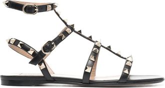Valentino Garavani Flat Sandals, female, Black, 5 1/2 UK, Rockstud Flat Calfskin Sandal